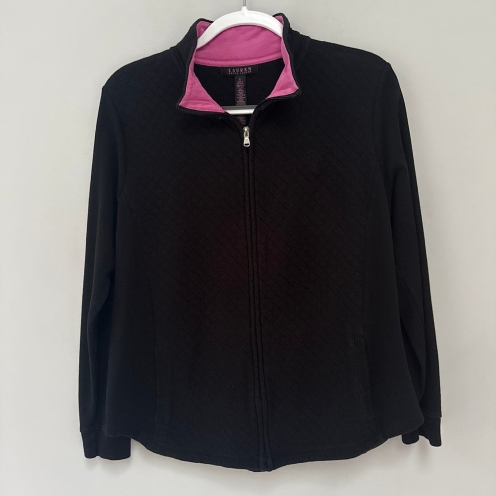 Ralph Lauren Black Quilted Full Zip with Pink Trim